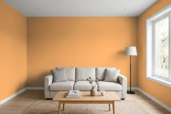 Living room with walls painted Sherwin-Williams Bakelite Gold SW 6368 (simulated)