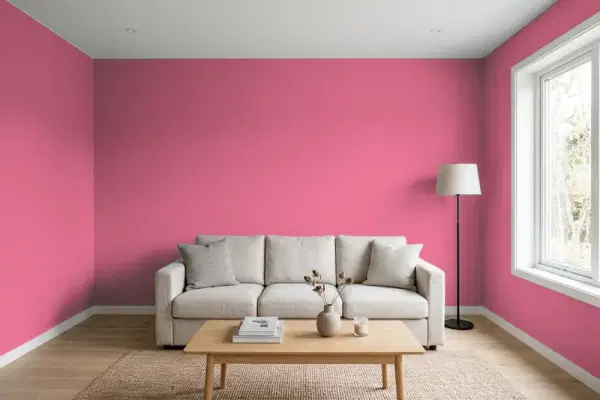 Living room with walls painted Behr Ballerina Tutu P130-6 (simulated)