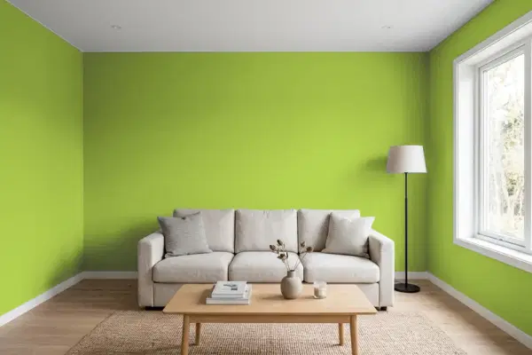 Living room with walls painted Behr Bamboo Leaf 410B-7 (simulated)