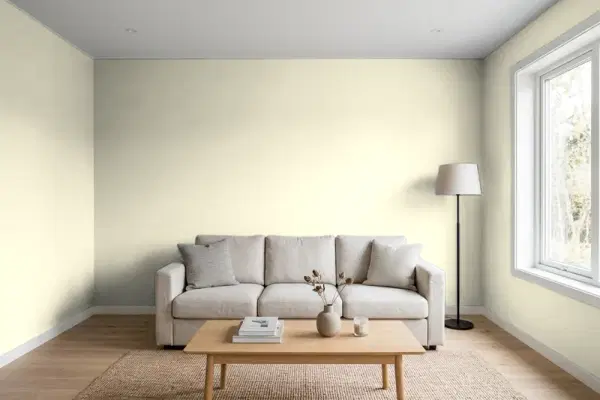 Living room with walls painted PPG Paints Bamboo 1111-2 (simulated)