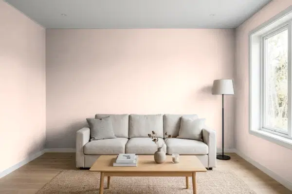 Living room with walls painted PPG Paints Bare Beige 1067-2 (simulated)