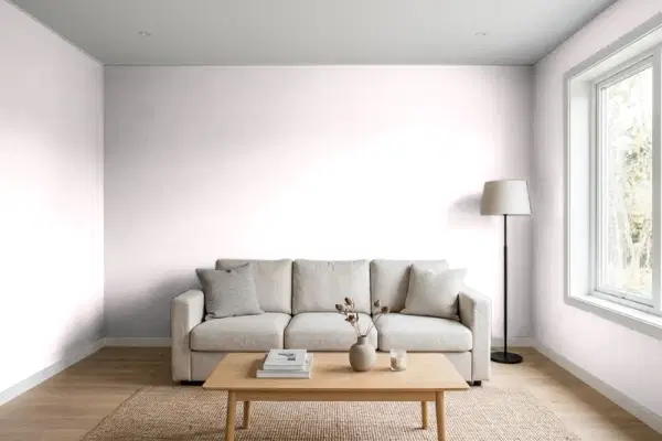 Living room with walls painted Behr Barely Pink 100A-1 (simulated)