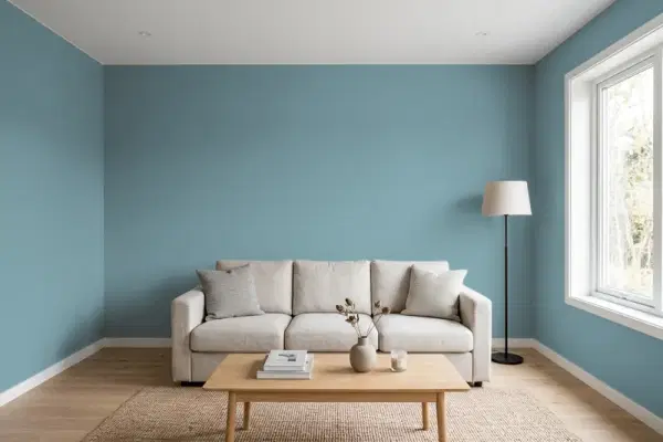 Living room with walls painted PPG Paints Baritone 1149-5 (simulated)
