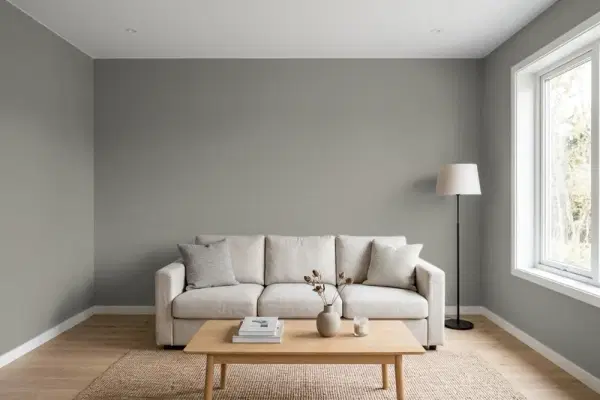 Living room with walls painted Behr Barnwood Gray PPU24-07 (simulated)