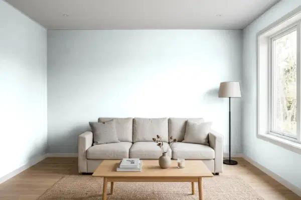 Living room with walls painted PPG Paints Bashful 1237-1 (simulated)