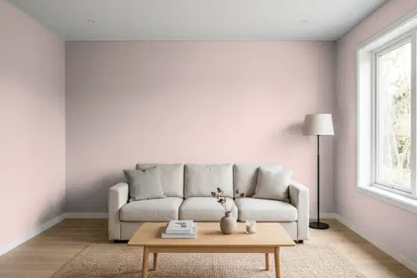 Living room with walls painted Benjamin Moore Batik AF-610 (simulated)