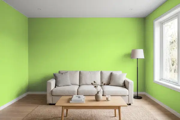 Living room with walls painted PPG Paints Be Spontaneous 1221-6 (simulated)