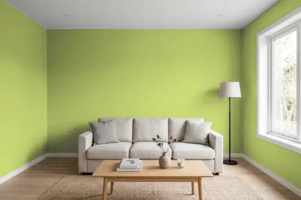 Living room with walls painted PPG Paints Beach Bag 1117-5 (simulated)