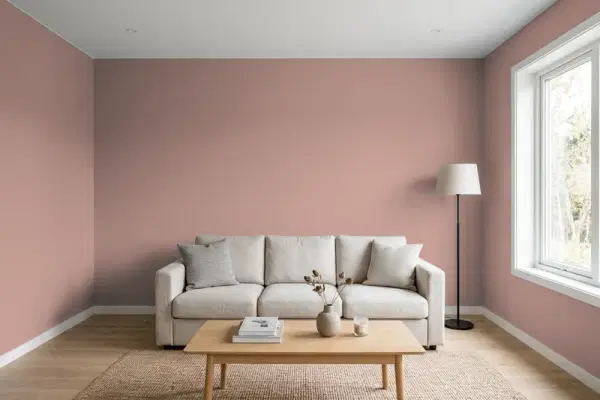 Living room with walls painted PPG Paints Bedford Brown 1060-5 (simulated)