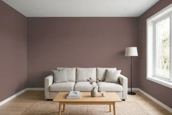 Living room with walls painted Behr Beechwood 720B-6 (simulated)