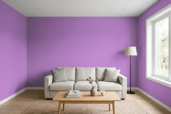 Living room with walls painted PPG Paints Bell Heather 1250-6 (simulated)