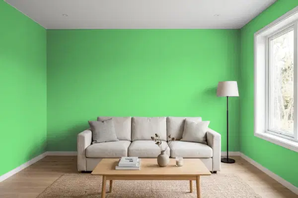 Living room with walls painted PPG Paints Bermuda Grass 1225-6 (simulated)