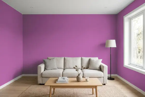 Living room with walls painted PPG Paints Bermuda Onion 1252-7 (simulated)