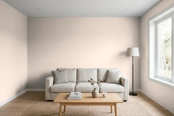 Living room with walls painted PPG Paints Bermuda Sand 1074-3 (simulated)