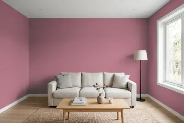 Living room with walls painted Behr Berries And Cream 100D-5 (simulated)