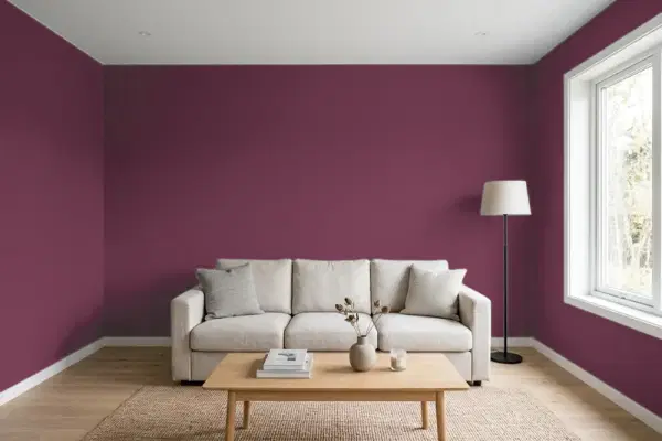 Living room with walls painted Valspar Berry Brown 1010-7 (simulated)