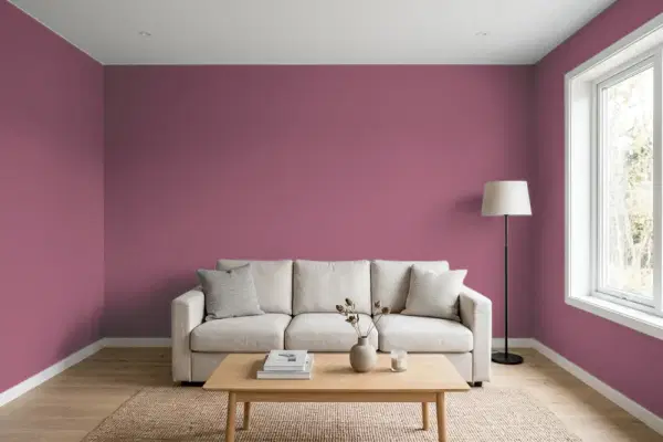 Living room with walls painted Sherwin-Williams Berry Bush SW 6292 (simulated)