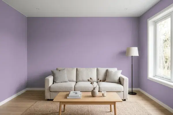 Living room with walls painted Sherwin-Williams Berry Cream SW 9075 (simulated)