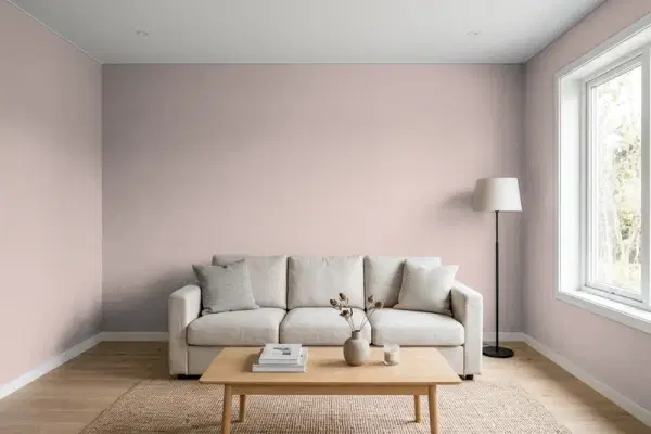 Living room with walls painted Valspar Berry Frost 1004-10A (simulated)
