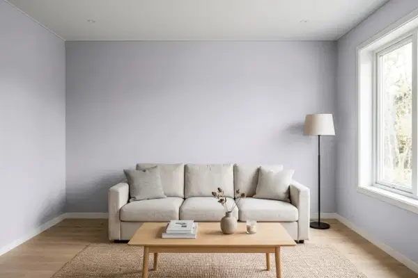Living room with walls painted Behr Best In Show N550-3 (simulated)