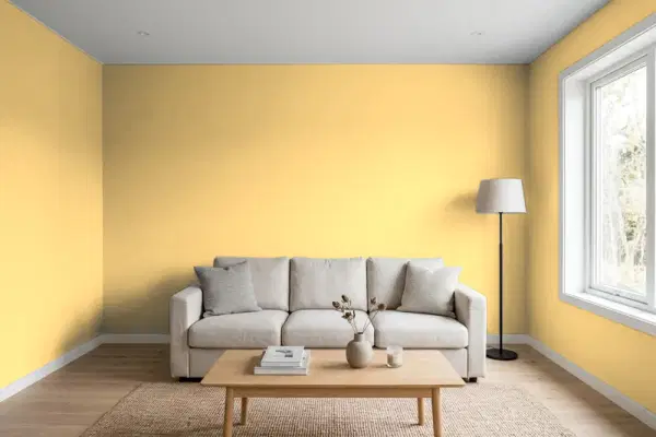 Living room with walls painted Benjamin Moore Beverly Hills 180 (simulated)