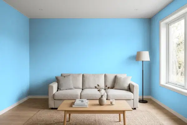 Living room with walls painted Valspar Billow 4008-9C (simulated)