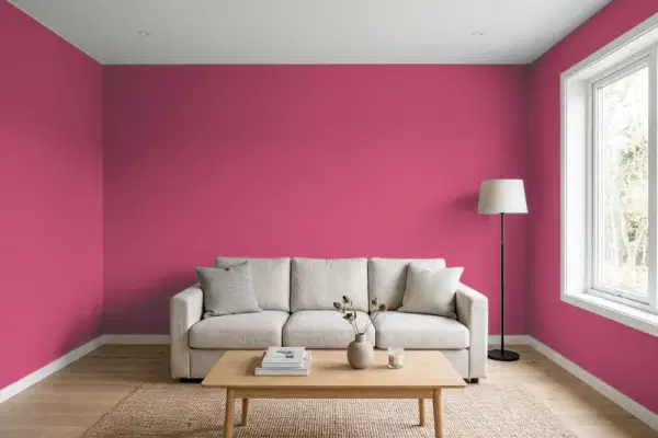 Living room with walls painted Behr Bing Cherry Pie HDC-SM16-04 (simulated)