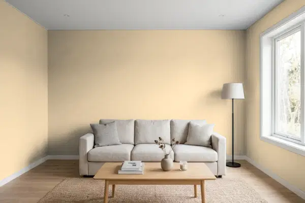 Living room with walls painted PPG Paints Birch Beige 1094-3 (simulated)