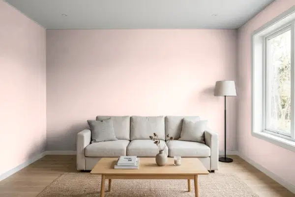 Living room with walls painted PPG Paints Birthday Cake 1059-2 (simulated)