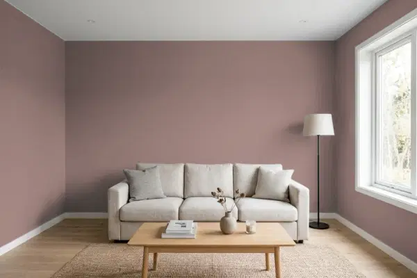 Living room with walls painted Behr Bitter Briar 720B-5 (simulated)