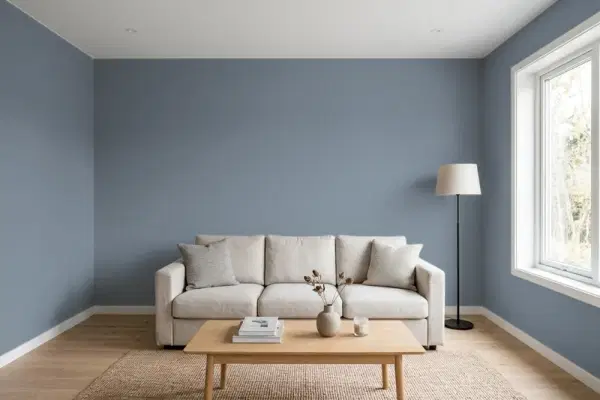 Living room with walls painted Benjamin Moore Black Pepper 2130-40 (simulated)