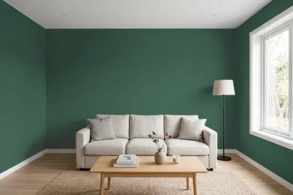 Living room with walls painted PPG Paints Black Spruce 1137-7 (simulated)