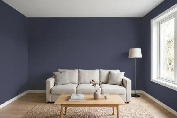Living room with walls painted Benjamin Moore Blackberry Punch CC-962 (simulated)