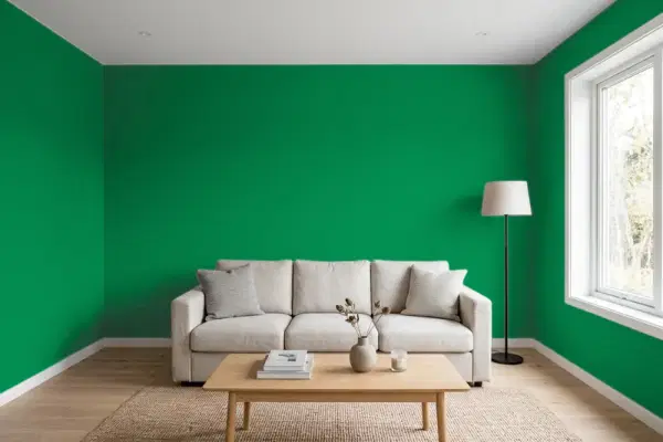 Living room with walls painted PPG Paints Blarney Stone 1226-7 (simulated)