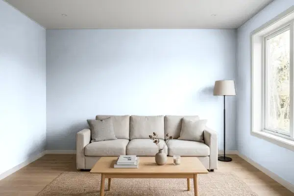 Living room with walls painted Behr Blooming Aster PPL-23 (simulated)