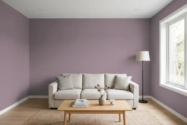 Living room with walls painted Behr Blooming Wisteria ECC-18-3 (simulated)
