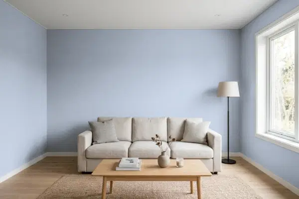 Living room with walls painted PPG Paints Blue Beard 1042-4 (simulated)