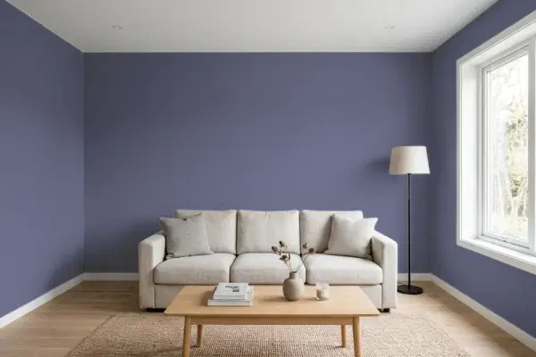 Living room with walls painted Behr Blue Blood S560-6 (simulated)
