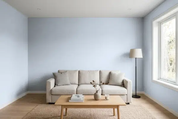 Living room with walls painted PPG Paints Blue Dolphin 1041-4 (simulated)
