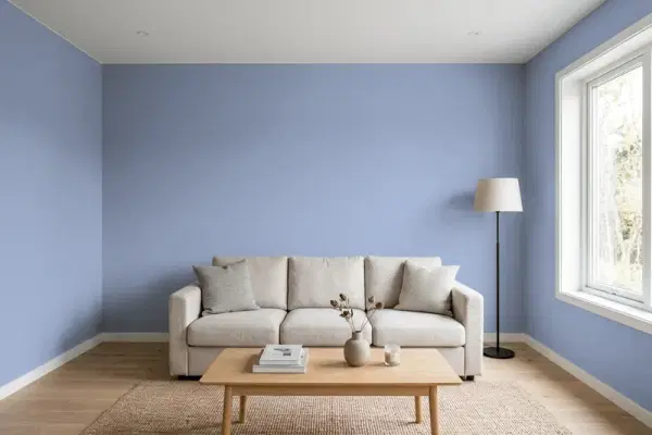 Living room with walls painted Behr Blueberry Buckle 600F-5 (simulated)