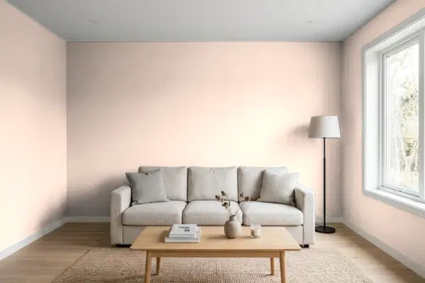 Living room with walls painted PPG Paints Blush Beige 1070-2 (simulated)