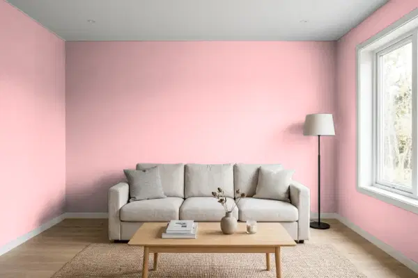 Living room with walls painted Behr Blush Rush P160-2 (simulated)