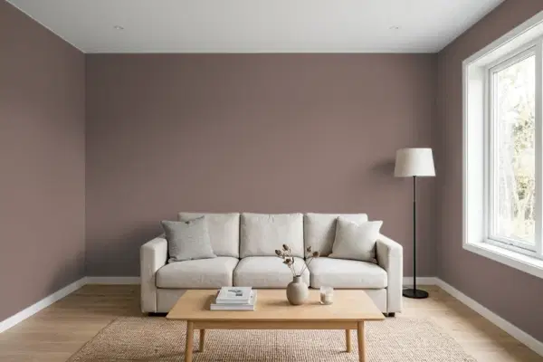 Living room with walls painted PPG Paints Bold Brandy 1017-6 (simulated)