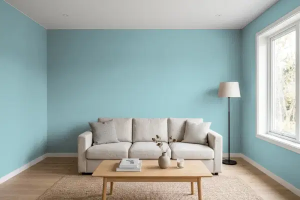 Living room with walls painted Behr Bon Voyage 510F-4 (simulated)