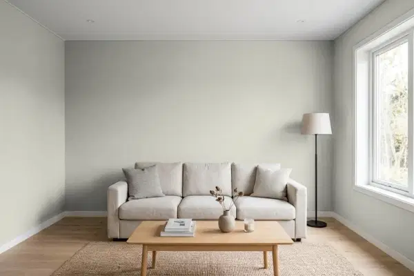 Living room with walls painted Benjamin Moore Bone Black CW-715 (simulated)