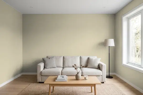 Living room with walls painted Behr Bonsai Pot N340-3 (simulated)