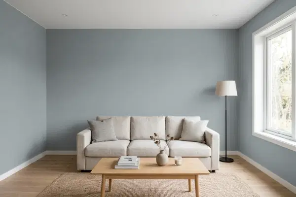 Living room with walls painted Behr Boulder Creek ECC-34-2 (simulated)