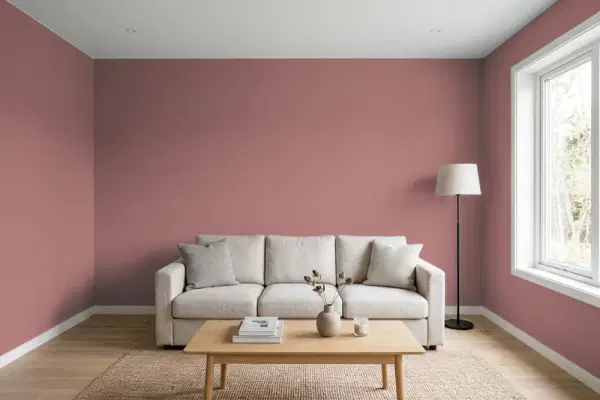 Living room with walls painted Benjamin Moore Bourbon Street 1257 (simulated)