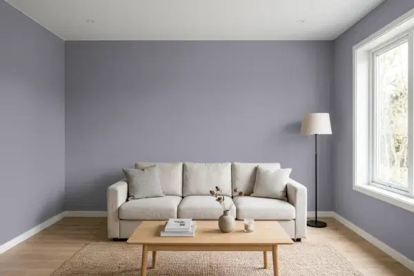 Living room with walls painted Behr Box Office N550-5 (simulated)