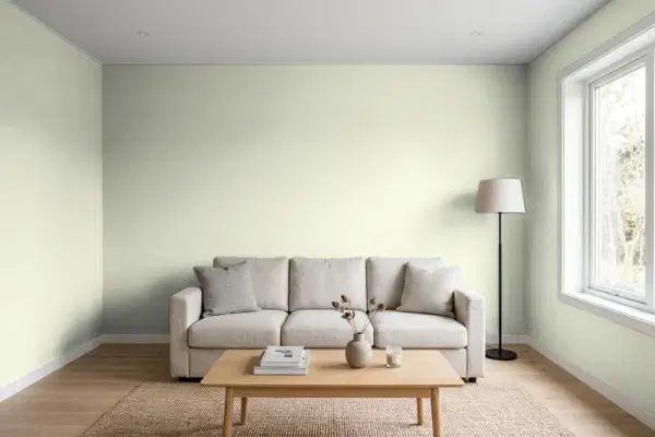 Living room with walls painted PPG Paints Brainstorm 1030-1 (simulated)